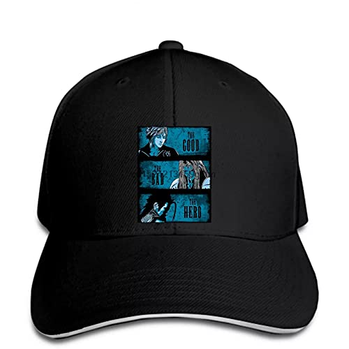 OEWFM Gorra de béisbol Crisis Core Final Fantasy Good Bad Hero Parody Gorra Snapback Negra Pico Regalo de Gorra de Deportes al Aire Libre