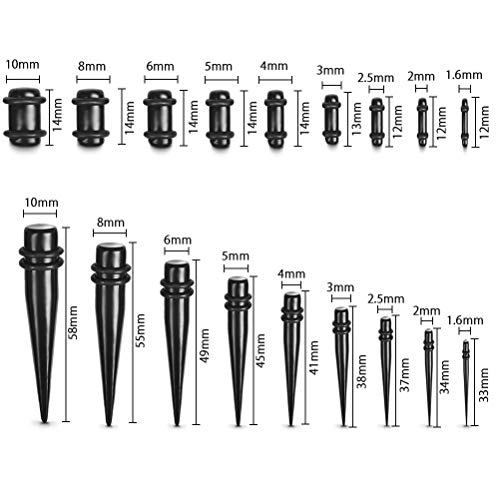 OFNMY Juego de 36 dilatadores de oreja de acrílico, dilatadores y dilatadores, dilatadores, túneles de dilatación de doble dilatación, 1,6 mm, 10 mm, 14 G-00 G
