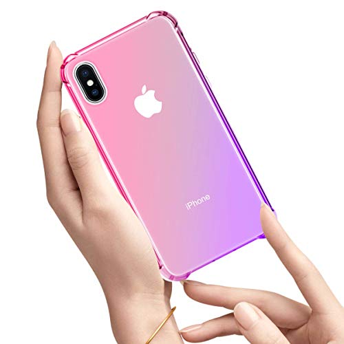 Oihxse Cristal Case - Compatible con Motorola Moto One/P30 Play Funda, Ultra-Delgado Silicona TPU Suave Airbag Gradiente de Color Carcasa Elegante Moda Lindo Protectora Cubierta (Rosa púrpura)