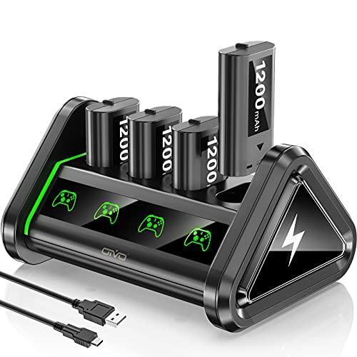 OIVO Baterías para Xbox One/Xbox Series X/S/Elite Mando con Cargador de batería, 4 de baterías Xbox Recargables de 1200 mAh y Cargador Doble con Interruptor de Encendido