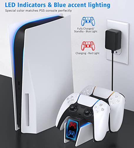 OIVO Cargador Mando PS5, 2H Rápido Base de Carga para Playstation 5 DualSense, Estación de Carga Mando PS5 con 2 Tipos de Cable, Cargador PS5 para Mando PS5