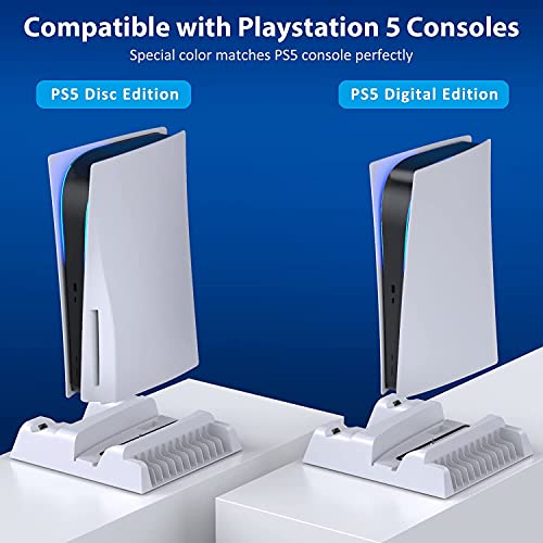OIVO Soporte PS5 con Ventilador de Refrigeración y Cargador EU-Adaptador para Playstation 5 Console, Soporte Vertical PS5 con Cargador Mando PS5 y Ranuras de 12 Juegos para Sony Playstation 5