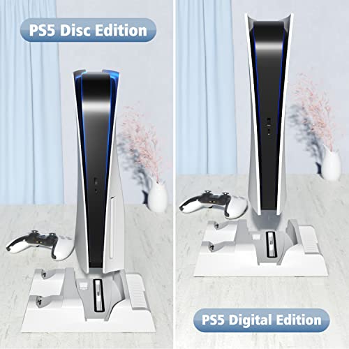OIVO Soporte PS5 con Ventilador y Estación de Carga Mando PS5 para Consola Playstation 5, Soporte Vertical PS5 con Refrigerador PS5, Base Cargador PS5 con Soporte para 12 Juegos