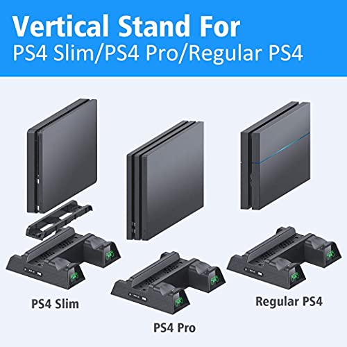 OIVO Soporte Vertical con Ventilador de Refrigeración para PS4/PS4 Pro/PS4 Slim, Estación de Carga del Mando ps4 con Indicadores LED y Almacenamiento para 12 Juegos