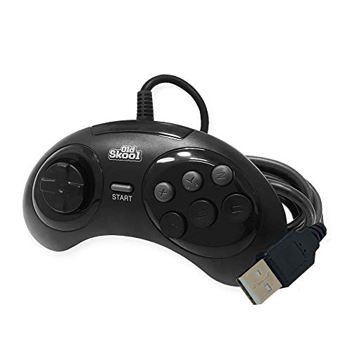 Old Skool - Controlador USB de 6 botones compatible con Sega Genesis Mini, PS3, PC, Mac, Steam, Nintendo Switch - Puerto USB (negro)