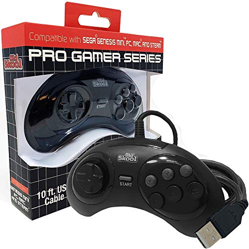 Old Skool - Controlador USB de 6 botones compatible con Sega Genesis Mini, PS3, PC, Mac, Steam, Nintendo Switch - Puerto USB (negro)