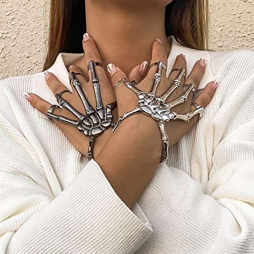 One Piece Steam Punk Hip Hop Bracelet for Mujeres Hombres Hombre Gótico Cráneo Esqueleto Elasticidad Pulseras Brazaletes Pareja Joyería Vestido de Lujo Corte Vintage Corona (Color : Silver)