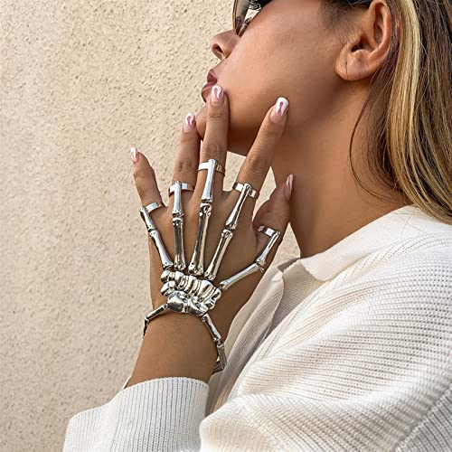 One Piece Steam Punk Hip Hop Bracelet for Mujeres Hombres Hombre Gótico Cráneo Esqueleto Elasticidad Pulseras Brazaletes Pareja Joyería Vestido de Lujo Corte Vintage Corona (Color : Silver)