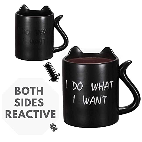 Onebttl Taza Gato, Tazas Desayuno Originales, Taza termosensible, Taza café Sensible a Calor, Taza Divertida con Frases I Do What I Want, Taza Cambio Color, opción, Taza Graciosa, Neko