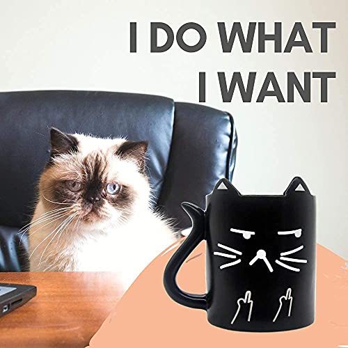 Onebttl Taza Gato, Tazas Desayuno Originales, Taza termosensible, Taza café Sensible a Calor, Taza Divertida con Frases I Do What I Want, Taza Cambio Color, opción, Taza Graciosa, Neko