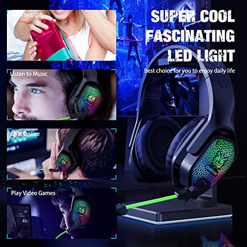 ONIKUMA X3 Auriculares Gaming PS4,Cascos Gaming de Mac Estéreo con Micrófono Cascos Gaming 3.5mm Jack con Luz LED Bass Surround y Cancelación de Ruido Auriculares Compatible con PC/Xbox One/Switch