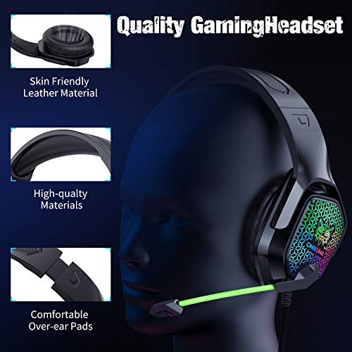 ONIKUMA X3 Auriculares Gaming PS4,Cascos Gaming de Mac Estéreo con Micrófono Cascos Gaming 3.5mm Jack con Luz LED Bass Surround y Cancelación de Ruido Auriculares Compatible con PC/Xbox One/Switch