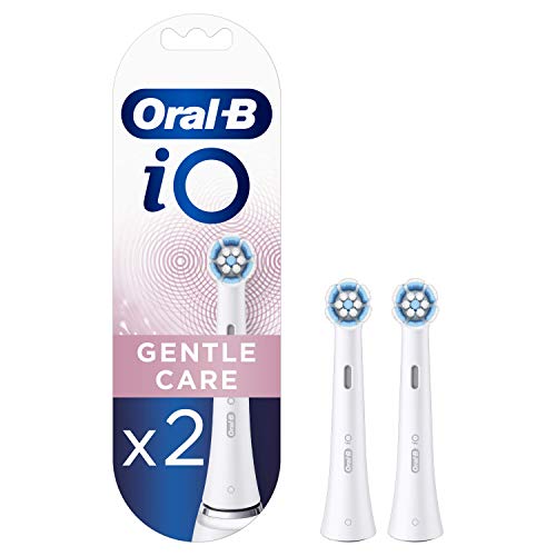 Oral-B iO Gentle Care Recambios Cepillo de Dientes Eléctrico, Pack de 2 Cabezales, Blanco - Originales