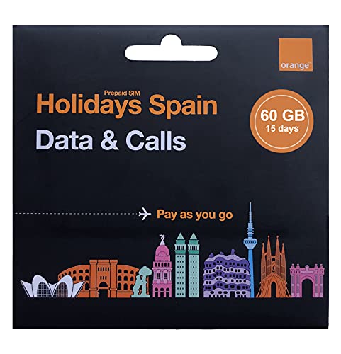 Orange - Tarjeta SIM Prepago Holidays Spain | 60 GB en España | 14 GB de Europa | Activación Solo Online | Número Móvil Español