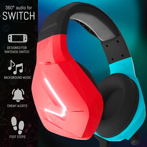 Orzly Auriculares para Juegos micrófono compatibles con Nintendo Switch OLED y Lite Joycon Color Match con micrófono de luz LED y Control Remoto - Hornet RXH-20 Tanami Edition