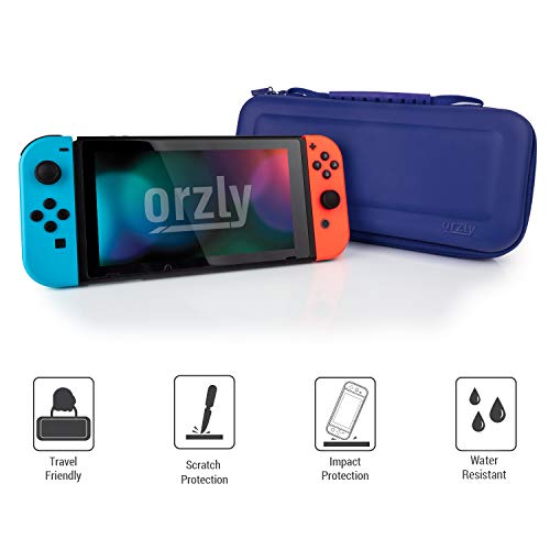 Orzly Estuche de Transporte Compatible con Nintendo Switch y New Switch OLED Console - Azul Estuche Protector Duro portátil de Viaje Estuche con Bolsillos para Accesorios y Juegos