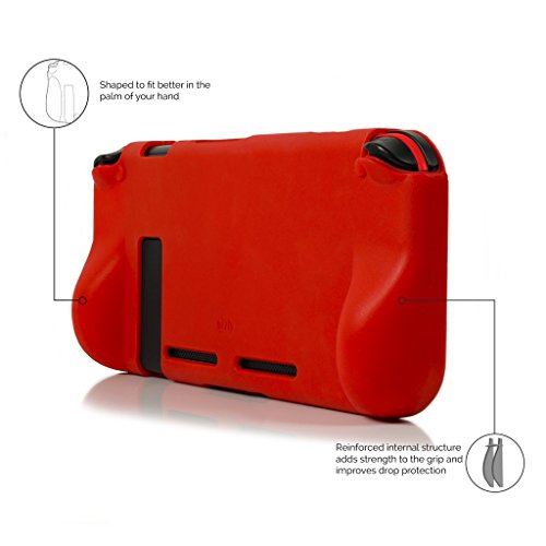 Orzly Funda Comfort Grip Case para la Nintendo Switch – Carcasa Protectora con puños de Mano Rellenos Integrados para la Parte Posterior de la Consola Nintendo Switch en su Modo Gamepad - Rojo