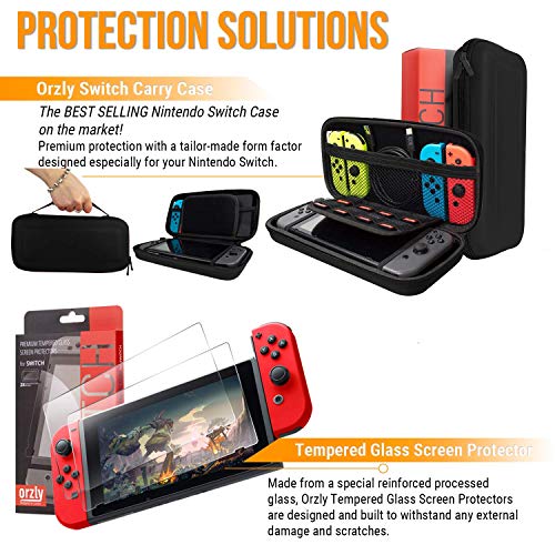 Orzly Kit Accesorios para Nintendo Switch Geek Pack con: Funda y Protector de Pantalla Switch, Empuñaduras & Volante para mandos JoyCon, Una Base de Carga USB y Un Soporte portátil, y más [ColorPop]