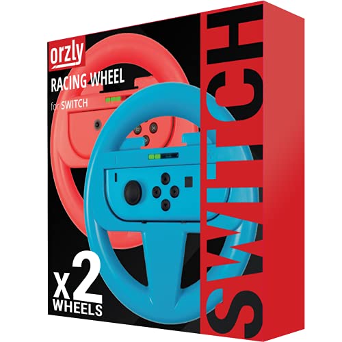 Orzly Pack DE Dos Volantes Usar con los Joy-con Switch – Pack de Volante Rojo Y Azul [con luz indicando Jugador] para Usar con los mandos Joy-con de la Nintendo Switch