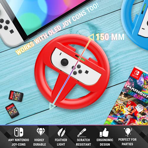 Orzly Pack DE Dos Volantes Usar con los Joy-con Switch – Pack de Volante Rojo Y Azul [con luz indicando Jugador] para Usar con los mandos Joy-con de la Nintendo Switch