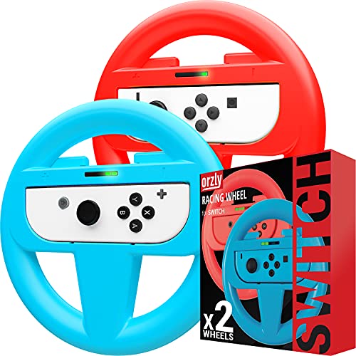 Orzly Pack DE Dos Volantes Usar con los Joy-con Switch – Pack de Volante Rojo Y Azul [con luz indicando Jugador] para Usar con los mandos Joy-con de la Nintendo Switch