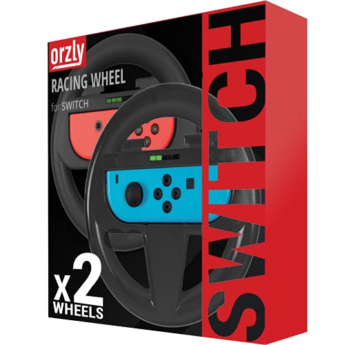 Orzly Pack DE Dos Volantes Usar con los Joy-con Switch – Pack de Volantes Negros [con luz indicando Jugador] para Usar con los mandos Joy-con de la Nintendo Switch