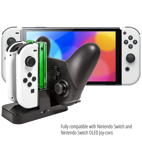 Orzly Switch Pro Controller Dock, Multi Estación de Carga [Luces LED Individuales y Cable USB TypeC] - para Cargar hasta Cuatro Joy-Cons de la Nintendo Switch (o 1 Pro Controller y 2 Joy-Cons)