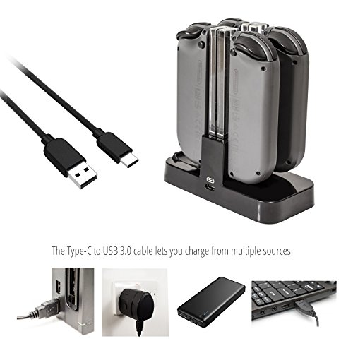 Orzly Switch Pro Controller Dock, Multi Estación de Carga [Luces LED Individuales y Cable USB TypeC] - para Cargar hasta Cuatro Joy-Cons de la Nintendo Switch (o 1 Pro Controller y 2 Joy-Cons)