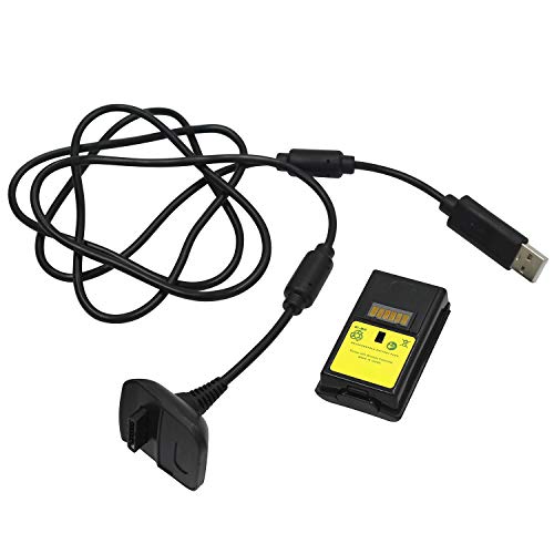 OSTENT 2 in 1 Charger Cable + Rechargeable Battery Pack Compatible for Microsoft Xbox 360 Wireless Controller Color Black