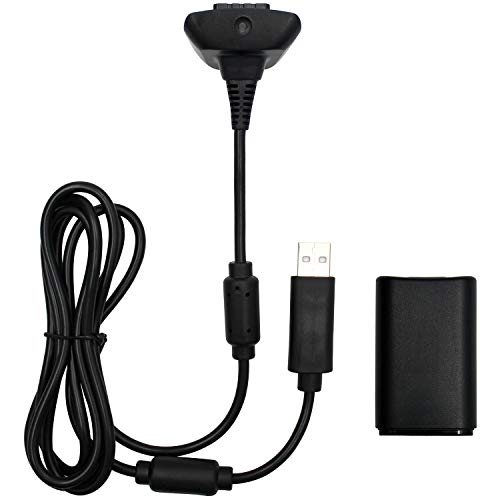OSTENT 2 in 1 Charger Cable + Rechargeable Battery Pack Compatible for Microsoft Xbox 360 Wireless Controller Color Black