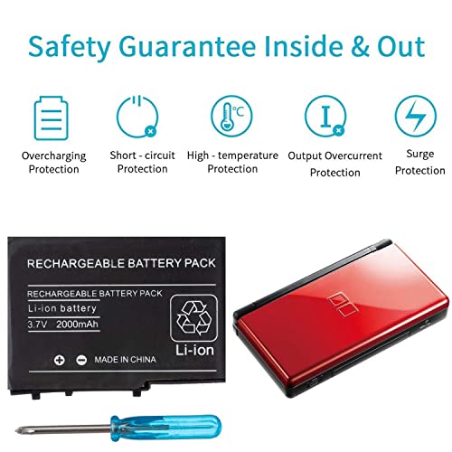 OSTENT 2000mAh 3.7V Rechargeable Lithium-ion Battery + Tool Pack Kit Compatible for Nintendo DSL NDS Lite