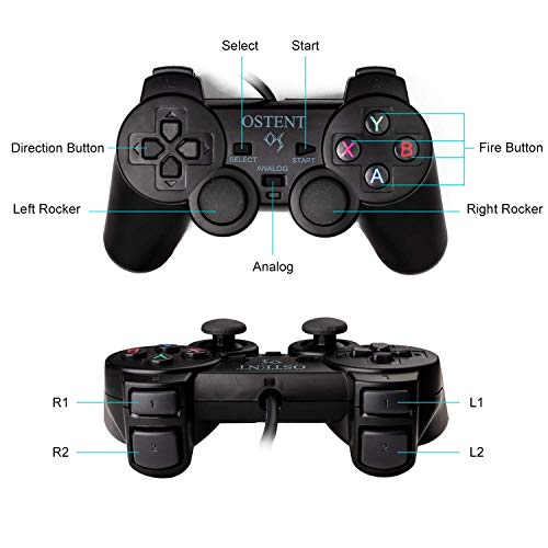 OSTENT Wired Analógico Controlador Gamepad Joystick Joypad para Sony Playstation PS2 PS1 PS One PSX Console Dual Shock Vibration Video Games