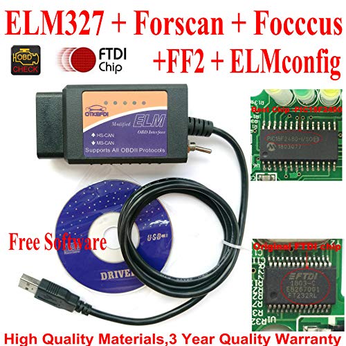 OTKEFDI ELM327,ELM-327 Forscan ELM 327-HS-CAN y MS-Can Modificado ELM327 OBD Compatible con Forscan Focccus ELMconfig FF2 Software para Focus Mondeo Kuga Edge Exploror F50 Taurus Everest Escort