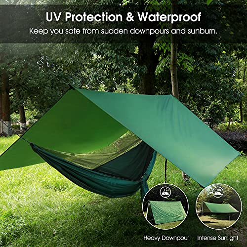 OTraki Toldo Camping Impermeable 3M×3M Rain Tarp UV Protección Lona para Acampar con Accesorios Portátil Toldo para Hamaca Furgoneta Playa Vivac Exterior