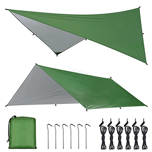 OTraki Toldo Camping Impermeable 3M×3M Rain Tarp UV Protección Lona para Acampar con Accesorios Portátil Toldo para Hamaca Furgoneta Playa Vivac Exterior