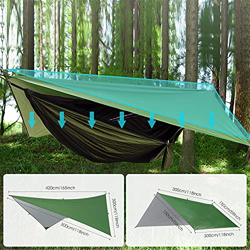 OTraki Toldo Camping Impermeable 3M×3M Rain Tarp UV Protección Lona para Acampar con Accesorios Portátil Toldo para Hamaca Furgoneta Playa Vivac Exterior