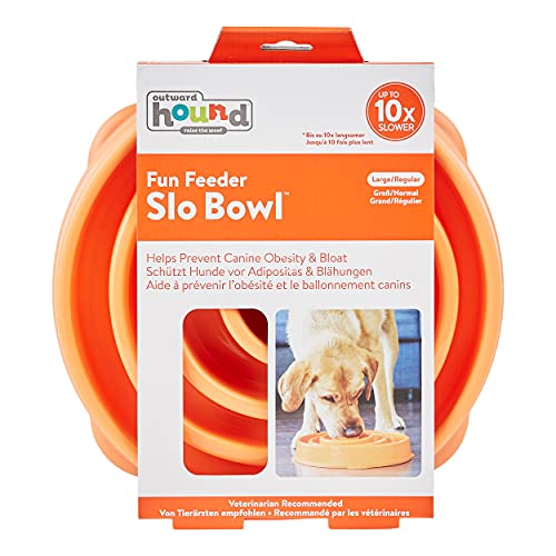 Outward Hound Fun Feeder Slo-Bowl - Comedero con obstáculos para perros - Naranja - Grande/normal