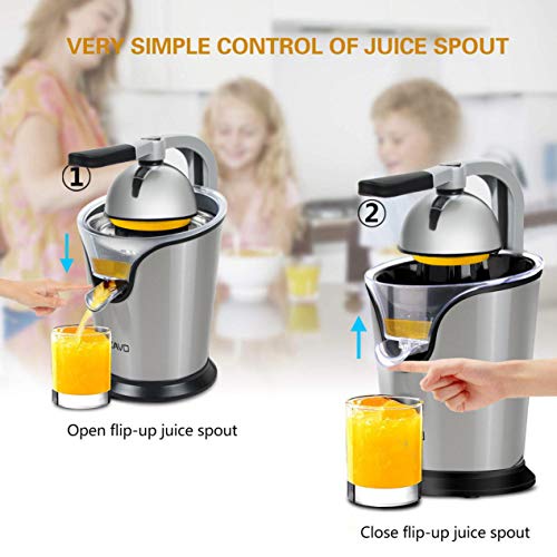 OZAVO Exprimidor Eléctrico para Frutas/Zumos de 100W, Filtro de Acero Inoxidable con Brazo de Palanca para Citricos/Naranjas,Sistema Anti Goteo, Piezas Desmontables se Puede para Lavavajillas