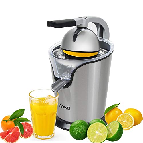 OZAVO Exprimidor Eléctrico para Frutas/Zumos de 100W, Filtro de Acero Inoxidable con Brazo de Palanca para Citricos/Naranjas,Sistema Anti Goteo, Piezas Desmontables se Puede para Lavavajillas