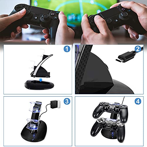 Ozvavzk Dock Station Stand PS4 Dual USB Base Controller PS4 Stand con Indicador LED Compatible con Sony Playstation 4/PS4 Pro/PS4 Slim Mando Inalámbrico Gamepad