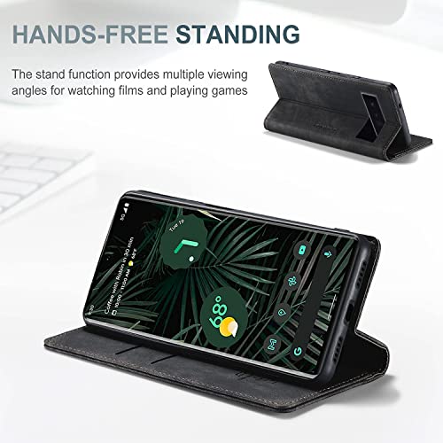 PaceBid Cuero Funda Compatible con Google Pixel 6 Pro, Ranuras para Tarjetas, Soporte Plegable, Vintage Cierre Magnético Capa Plegable Cartera, Tapa Carcasa para Google Pixel 6 Pro -Negro