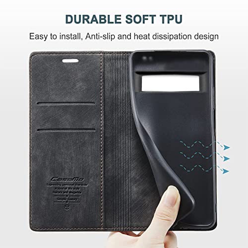 PaceBid Cuero Funda Compatible con Google Pixel 6 Pro, Ranuras para Tarjetas, Soporte Plegable, Vintage Cierre Magnético Capa Plegable Cartera, Tapa Carcasa para Google Pixel 6 Pro -Negro