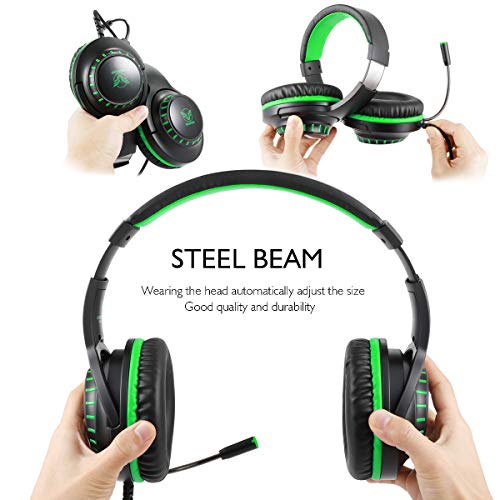 Pacrate 7.1 Auriculares Gaming PC Mac Cascos Gaming de Estéreo con Micrófono Bass Surround y Cancelación de Ruido Auriculares Compatible para Nintendo Switch USB Gaming Headset con Luz LED