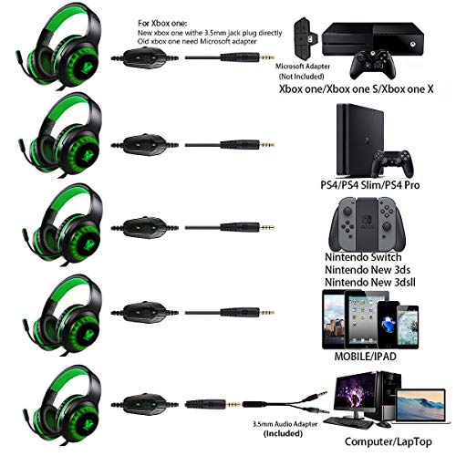 Pacrate Xbox One Cascos Gaming para PS4 PS5 PC Laptop Switch, Auriculares Gaming Estéreo Sonido, Cascos con Microfono con Luz LED, Cascos Gamer Jack de 3,5 mm con Cancelación de Ruido for Kids Adults 