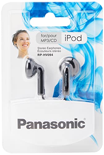 Panasonic RP-HV094, Auriculares Botón con Cable In-Ear (Headphone Sonido Estéreo para Móvil, MP3/MP4, Diseño de Ajuste Cómodo, Mini Jack 3.5mm), Con Cable, Negro