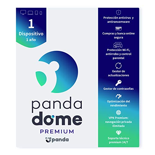 Panda Dome Premium 2021 – Software Antivirus | 1 Dispositivo | 1 año | VPN Premium | Soporte Técnico 24/7 | Antiransomware | Gestor de Contraseñas | Protección Wifi y Antirrobo | Control Parental