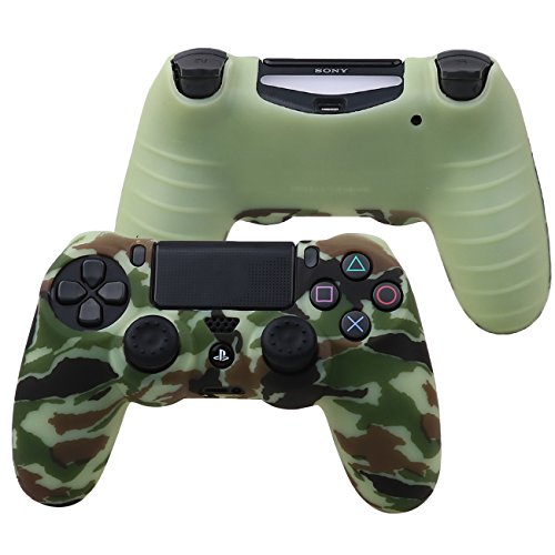 Pandaren® siliconas cubierta piel caso antideslizante Transferencia de agua personalizar camuflaje cover case para Mando PS4 x1 (amarillo) + asideros thumb grips x 2