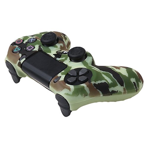 Pandaren® siliconas cubierta piel caso antideslizante Transferencia de agua personalizar camuflaje cover case para Mando PS4 x1 (amarillo) + asideros thumb grips x 2