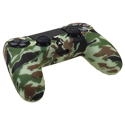 Pandaren® siliconas cubierta piel caso antideslizante Transferencia de agua personalizar camuflaje cover case para Mando PS4 x1 (amarillo) + asideros thumb grips x 2