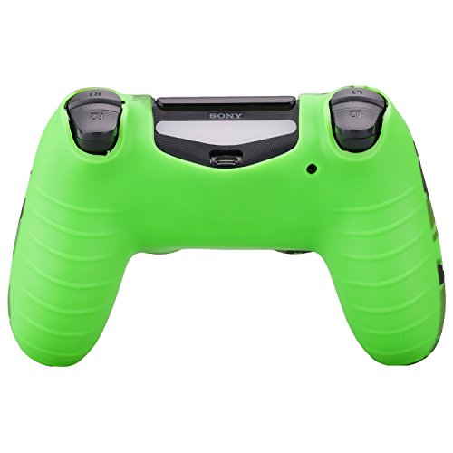 Pandaren® siliconas cubierta piel caso antideslizante Transferencia de agua personalizar camuflaje cover case para Mando PS4 x1 (verde) + asideros thumb grips x 2